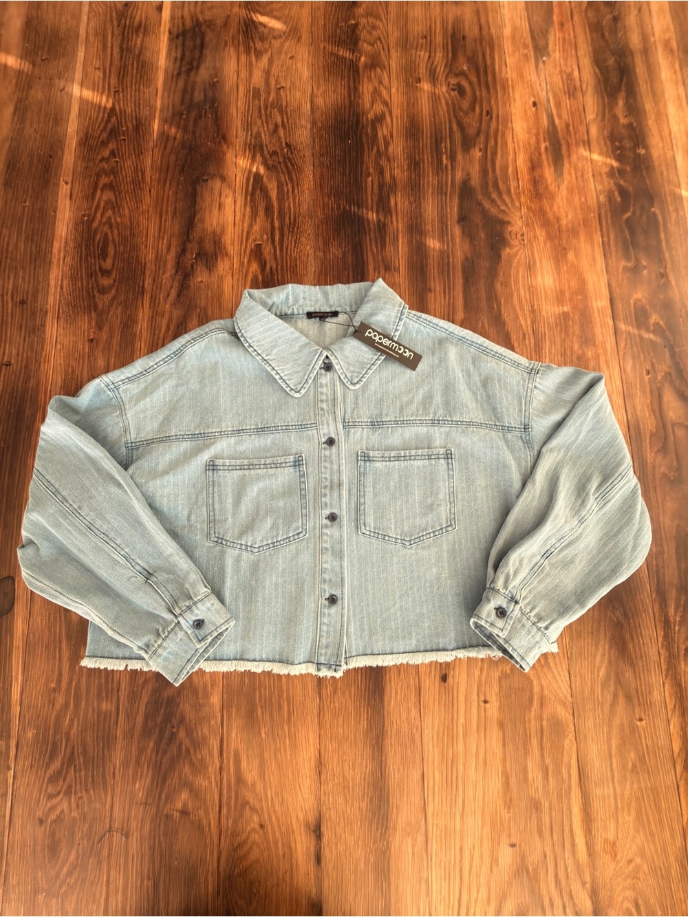Papermoon Light Wash Cropped Denim Jacket - Pale Blue